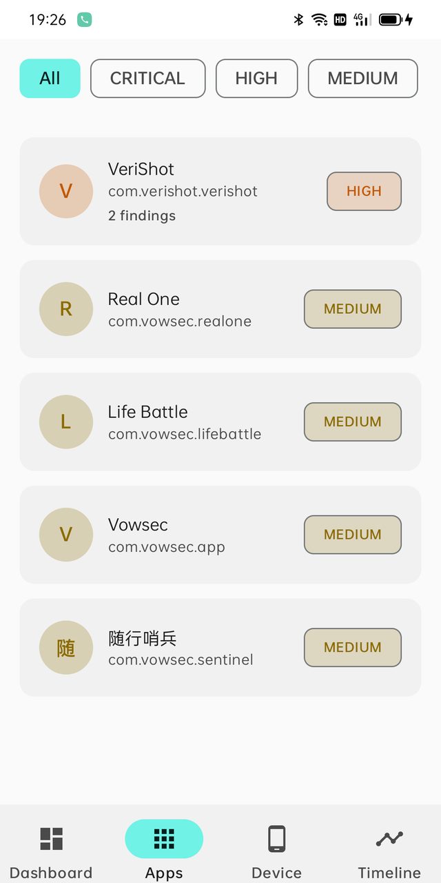 应用风险清单：按严重、高、中、低分级